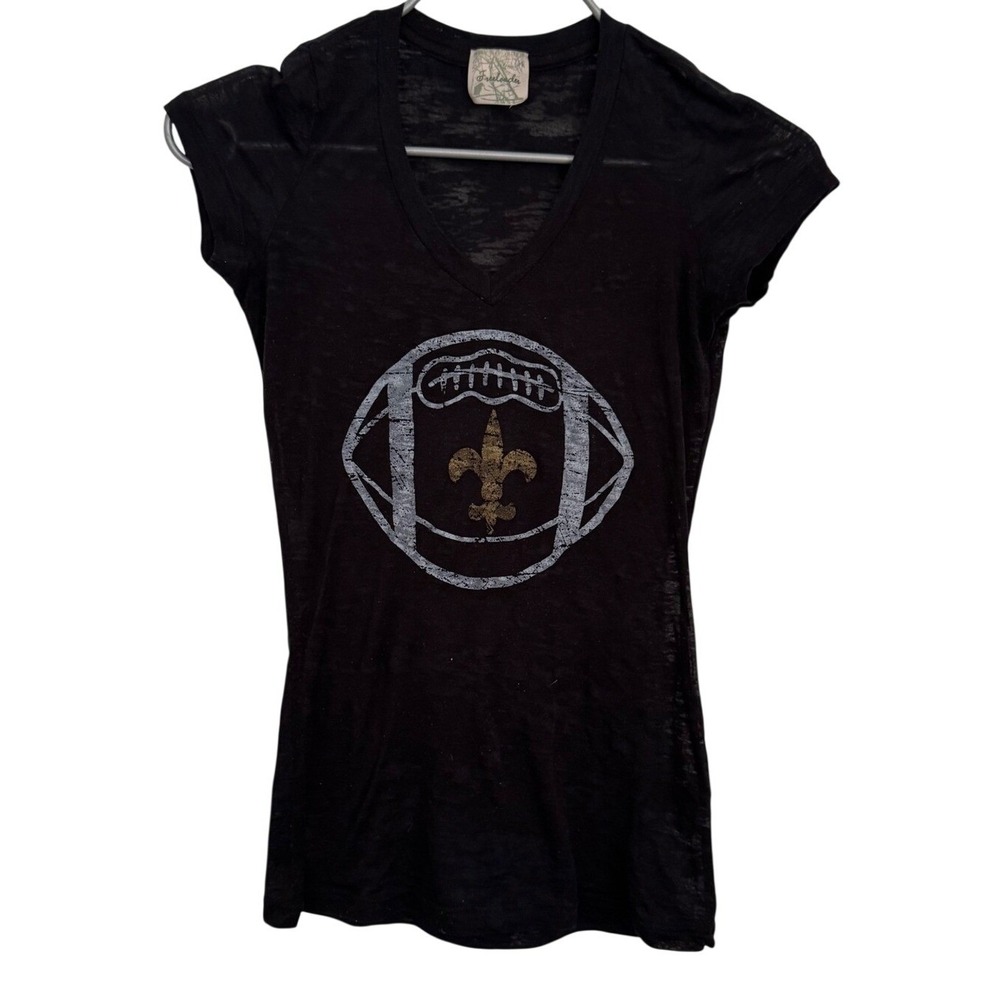 Freeloader Black‎ Saints Football Graphic V-Neck T-Shirt Top